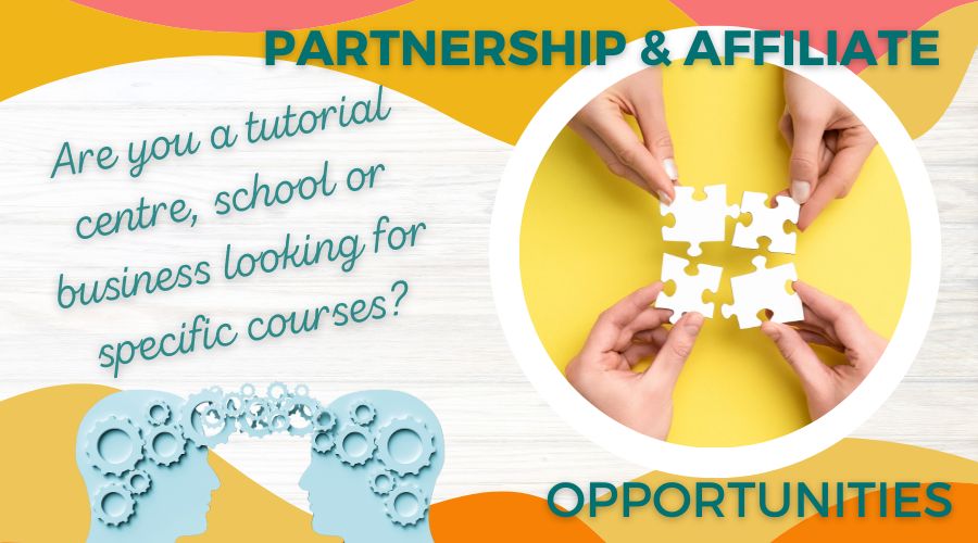 Two pairs of hands holding a jigsaw puzzle with silhouetted heads and cogwheels in the background representing partnership and affiliate opportunities.