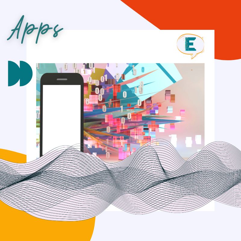 Note-taking apps on a mobile phone with colourful graphics and wavy lines.